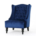 Fauteuil Club Chesterfield Capitonne Grand Dossier avec Pieds en Bois, Design Contemporain